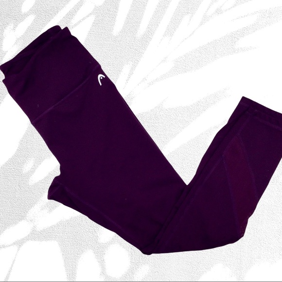 Head Pants - HEAD| Dark Purple Leggings w/ Mesh strips, hidden pocket and higher waist SZ L